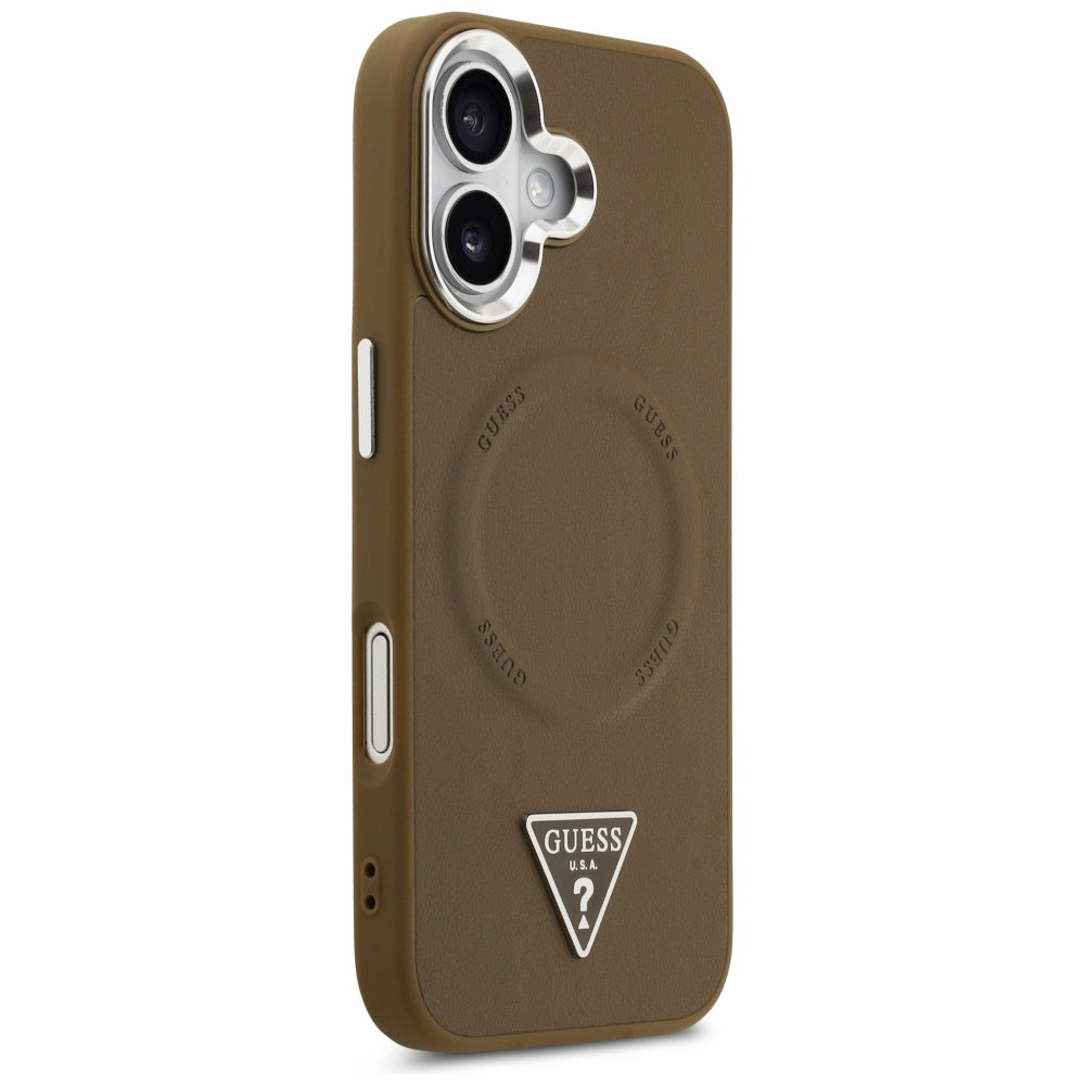 Калъф MagSafe за Apple iPhone 17, Guess, Triangle Logo, Сребристо-кафяв