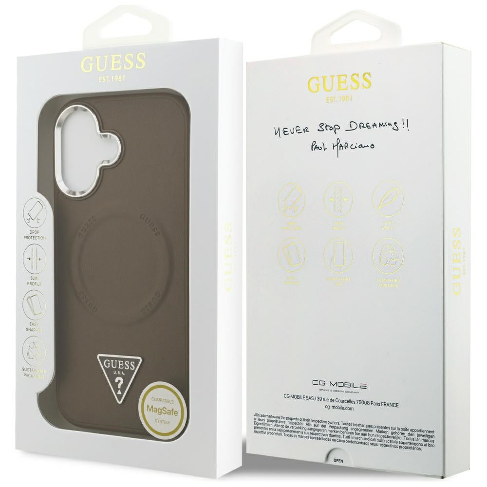 Калъф MagSafe за Apple iPhone 17, Guess, Triangle Logo, Сребристо-кафяв