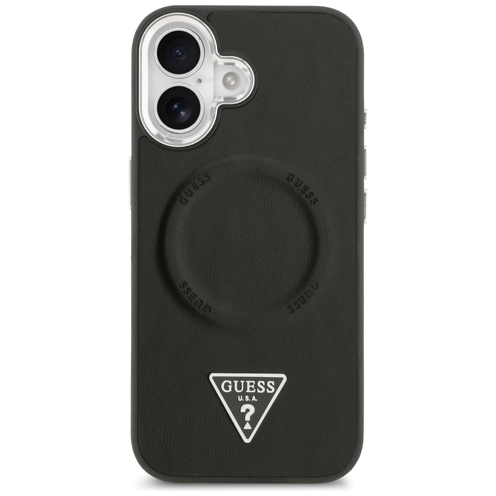 Калъф MagSafe за Apple iPhone 17, Guess, Triangle Logo, Черно Сребрист