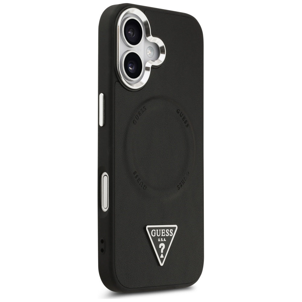 Калъф MagSafe за Apple iPhone 17, Guess, Triangle Logo, Черно Сребрист