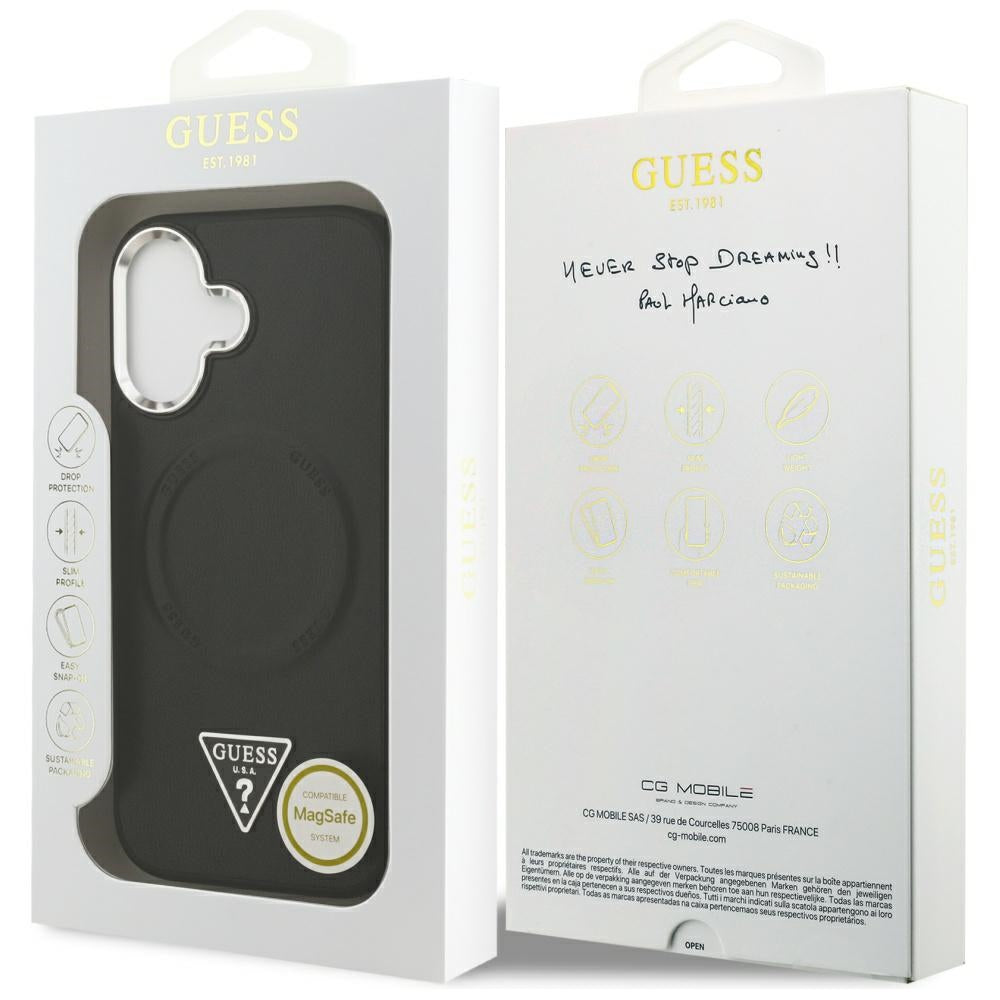 Калъф MagSafe за Apple iPhone 17, Guess, Triangle Logo, Черно Сребрист