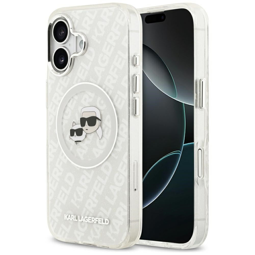 Калъф MagSafe за Apple iPhone 17, Karl Lagerfeld, IML Glitter Karl & Choupette`s Heads, Сив