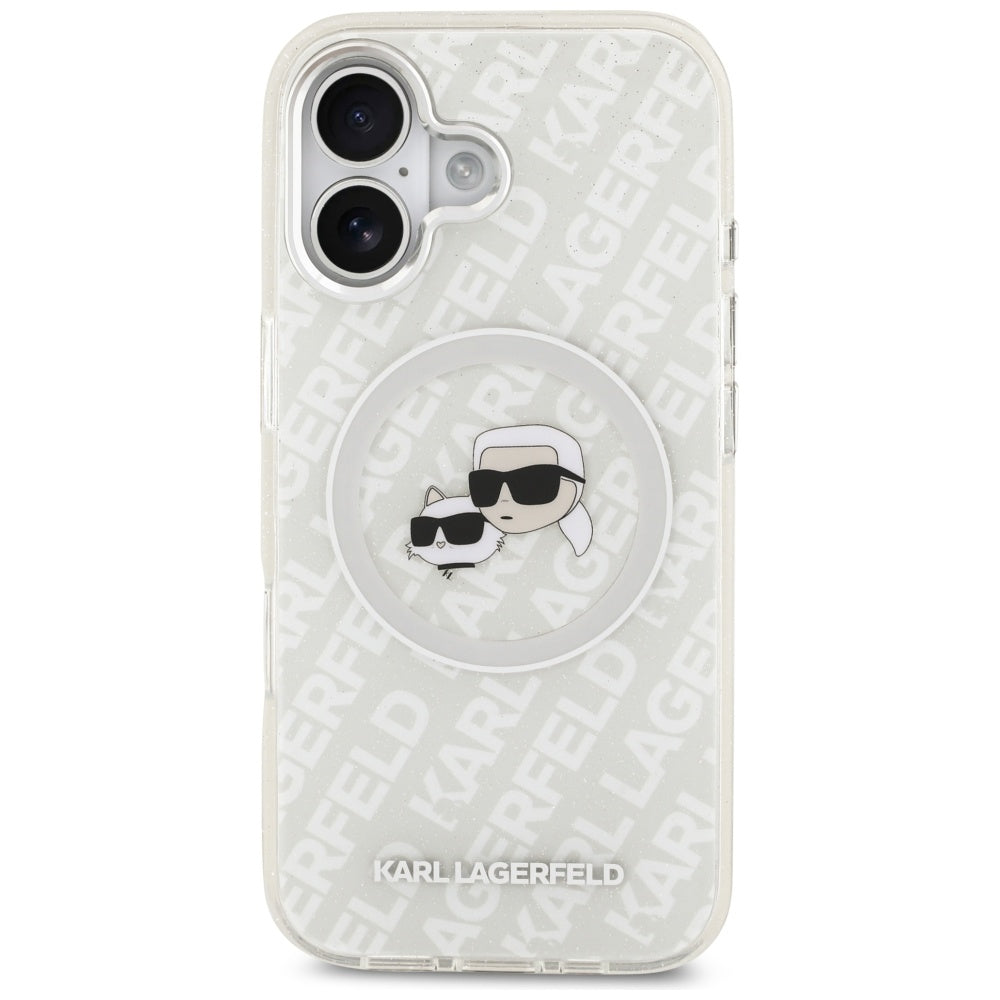 Калъф MagSafe за Apple iPhone 17, Karl Lagerfeld, IML Glitter Karl & Choupette`s Heads, Сив