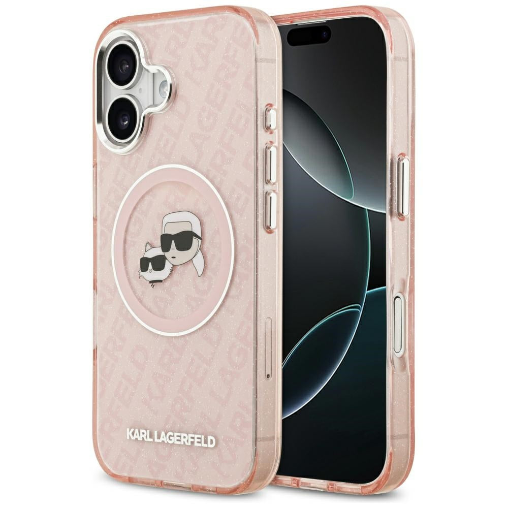 Калъф MagSafe за Apple iPhone 17, Karl Lagerfeld, IML Glitter Karl & Choupette`s Heads, Розов