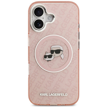 Калъф MagSafe за Apple iPhone 17, Karl Lagerfeld, IML Glitter Karl & Choupette`s Heads, Розов