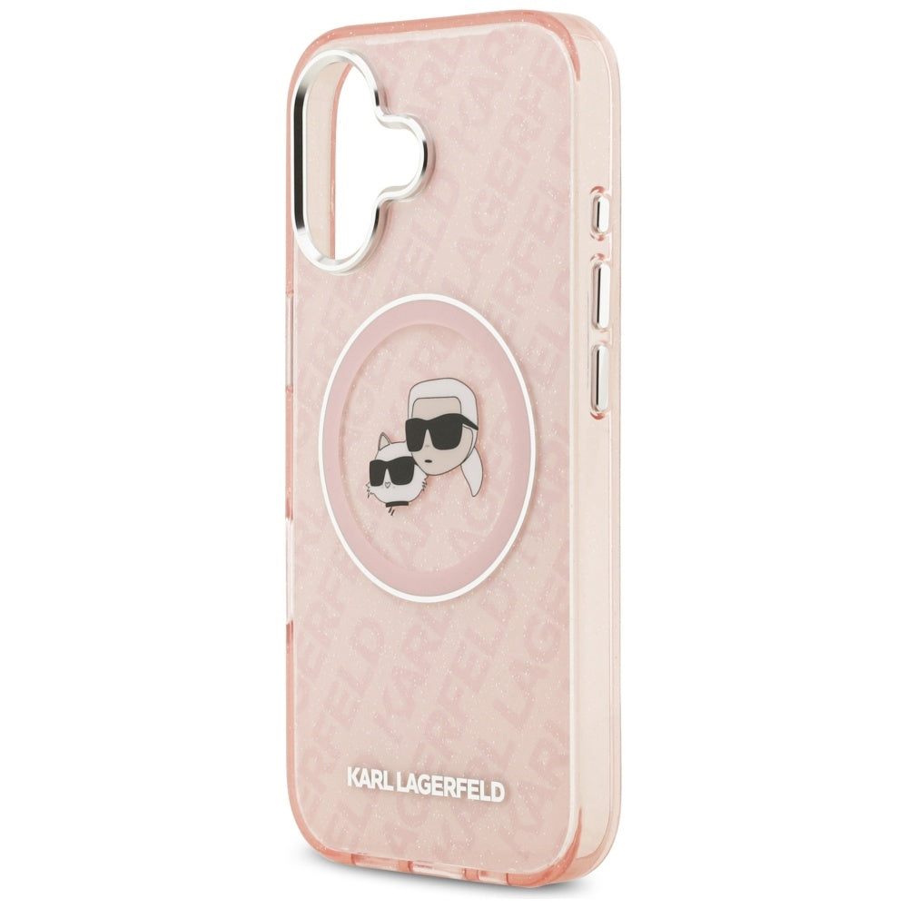 Калъф MagSafe за Apple iPhone 17, Karl Lagerfeld, IML Glitter Karl & Choupette`s Heads, Розов