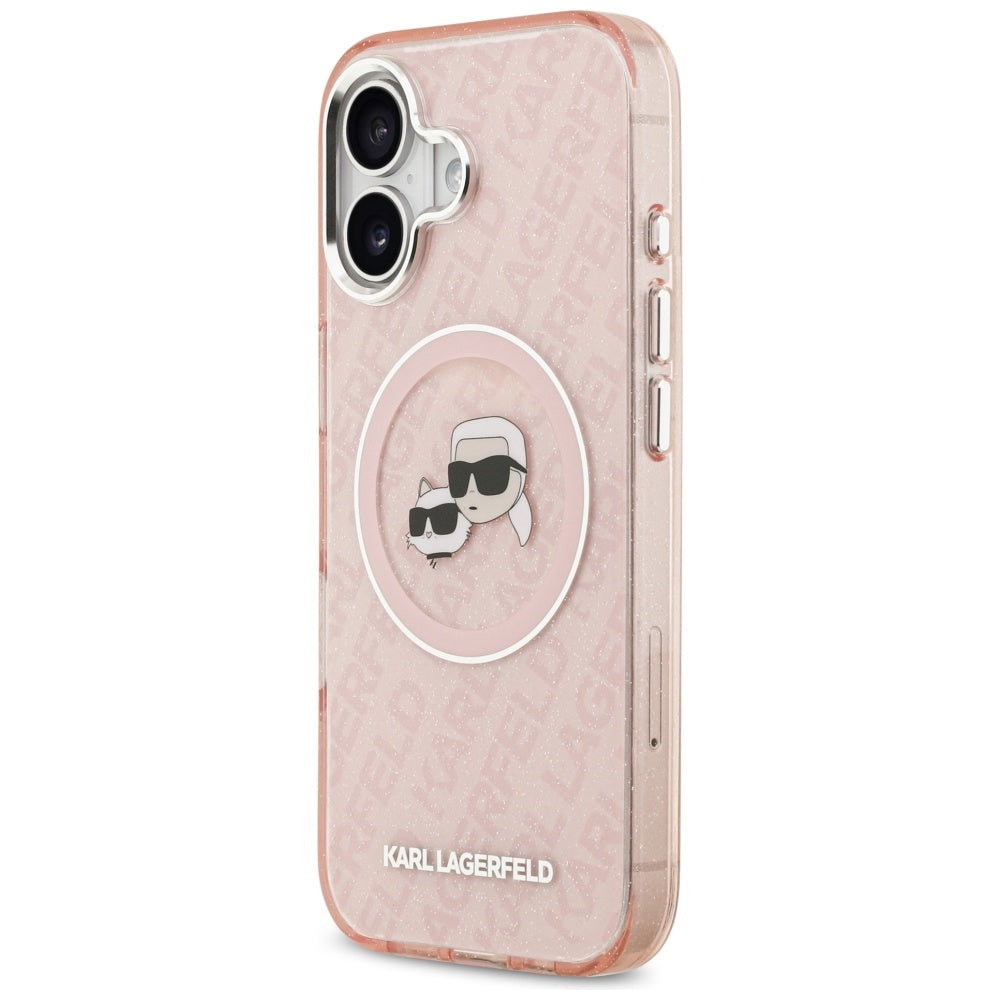 Калъф MagSafe за Apple iPhone 17, Karl Lagerfeld, IML Glitter Karl & Choupette`s Heads, Розов