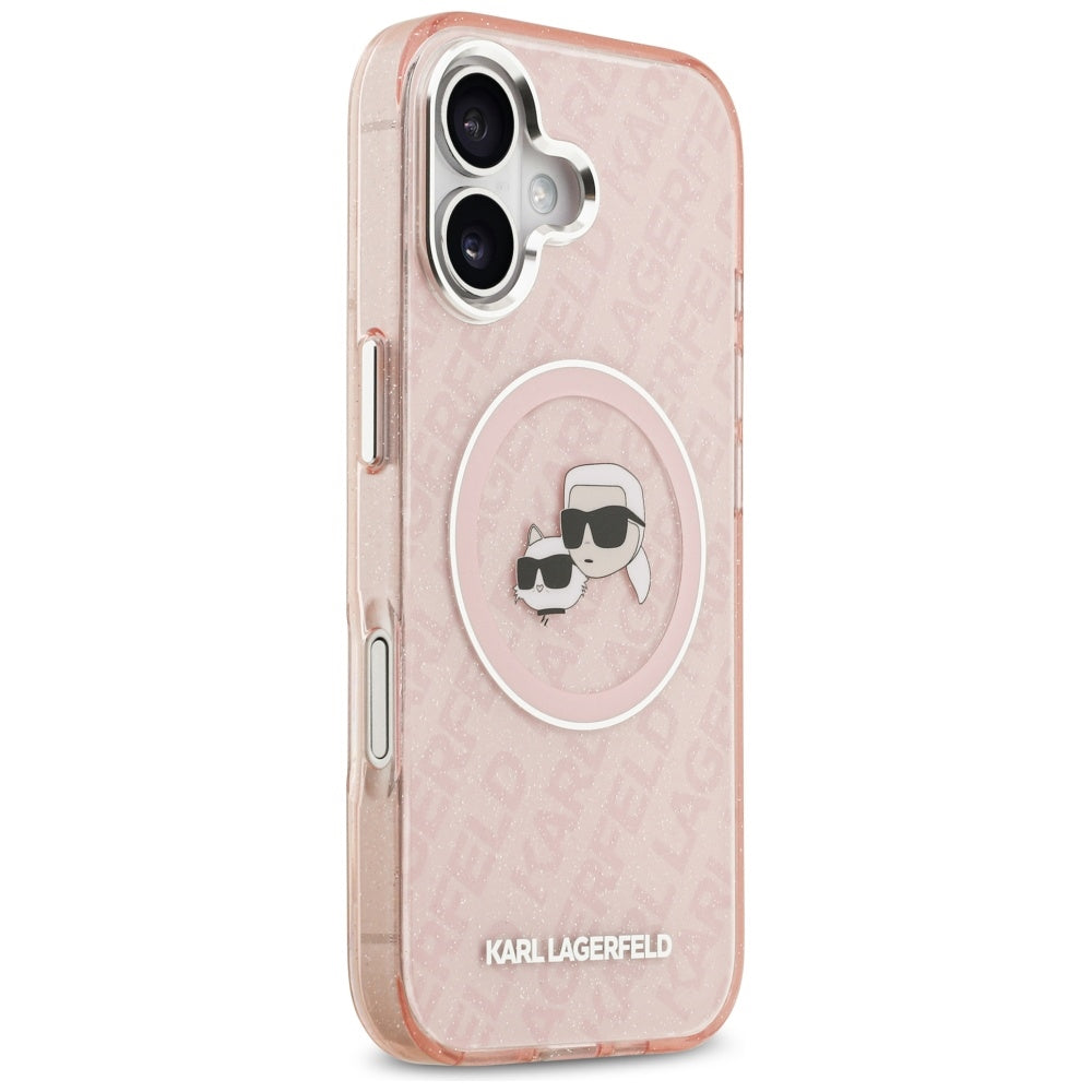 Калъф MagSafe за Apple iPhone 17, Karl Lagerfeld, IML Glitter Karl & Choupette`s Heads, Розов