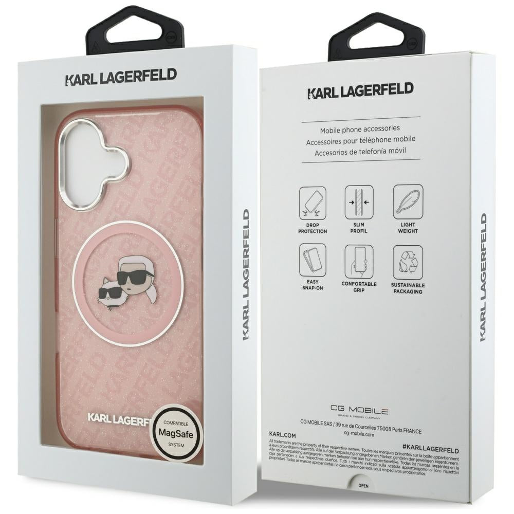 Калъф MagSafe за Apple iPhone 17, Karl Lagerfeld, IML Glitter Karl & Choupette`s Heads, Розов