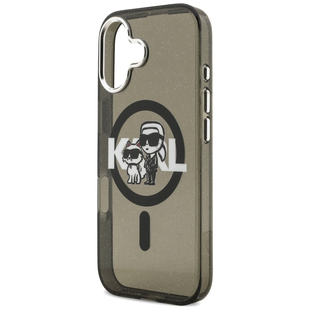 Калъф MagSafe за Apple iPhone 17, Karl Lagerfeld, IML Sketch Logo Glitter Karl & Choupette, Черен