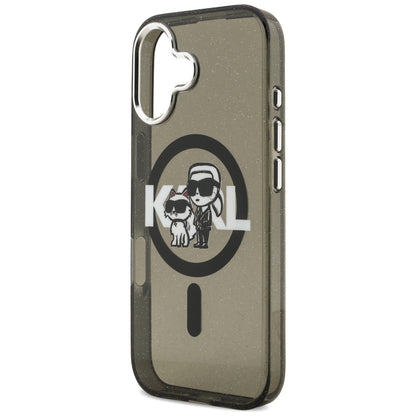 Калъф MagSafe за Apple iPhone 17, Karl Lagerfeld, IML Sketch Logo Glitter Karl & Choupette, Черен