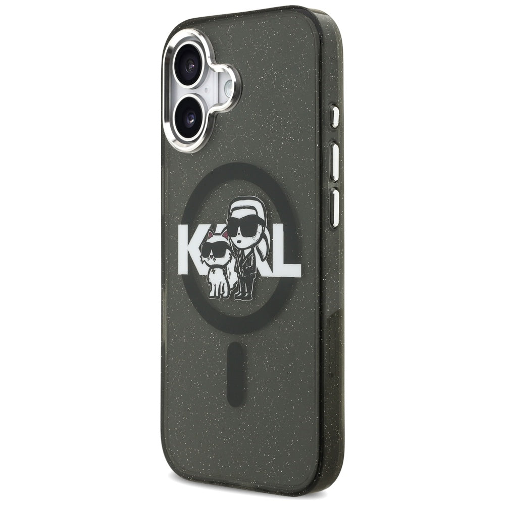 Калъф MagSafe за Apple iPhone 17, Karl Lagerfeld, IML Sketch Logo Glitter Karl & Choupette, Черен