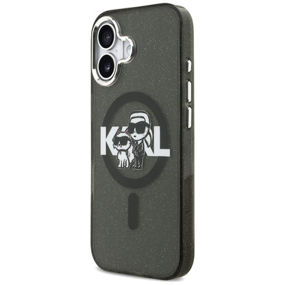 Калъф MagSafe за Apple iPhone 17, Karl Lagerfeld, IML Sketch Logo Glitter Karl & Choupette, Черен