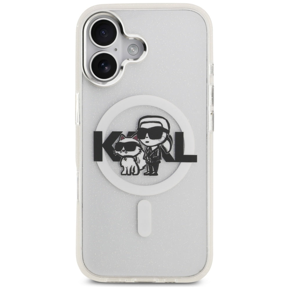 Калъф MagSafe за Apple iPhone 17, Karl Lagerfeld, IML Sketch Logo Glitter Karl & Choupette, Прозрачен