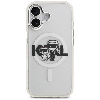 Калъф MagSafe за Apple iPhone 17, Karl Lagerfeld, IML Sketch Logo Glitter Karl & Choupette, Прозрачен