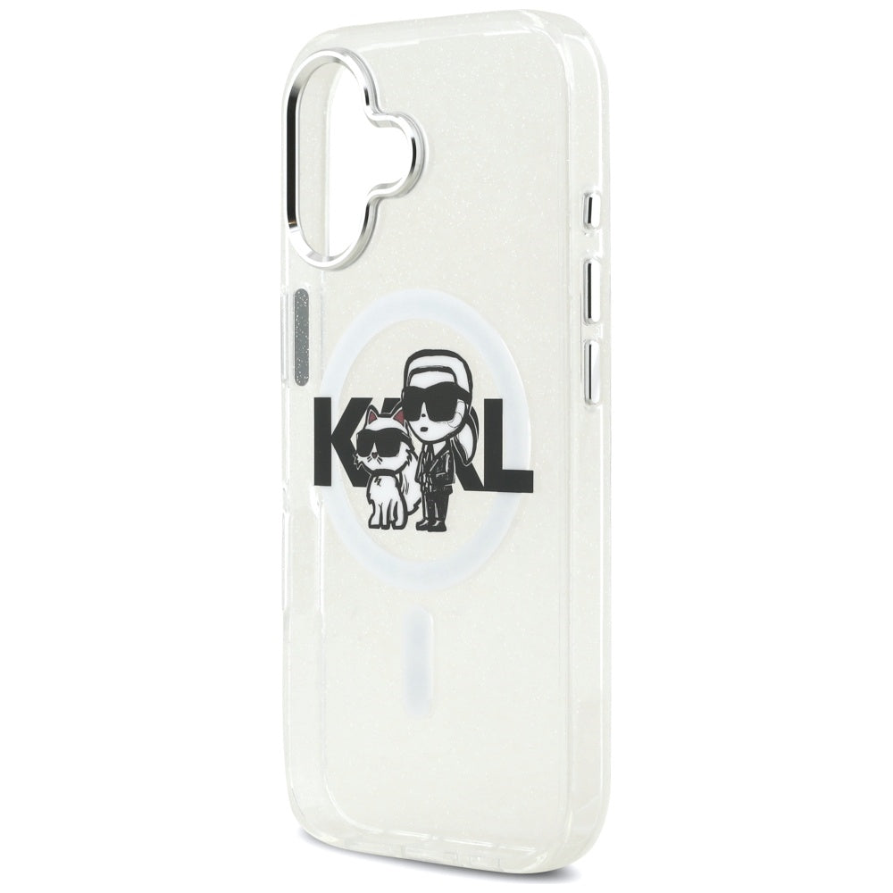 Калъф MagSafe за Apple iPhone 17, Karl Lagerfeld, IML Sketch Logo Glitter Karl & Choupette, Прозрачен
