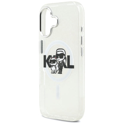 Калъф MagSafe за Apple iPhone 17, Karl Lagerfeld, IML Sketch Logo Glitter Karl & Choupette, Прозрачен