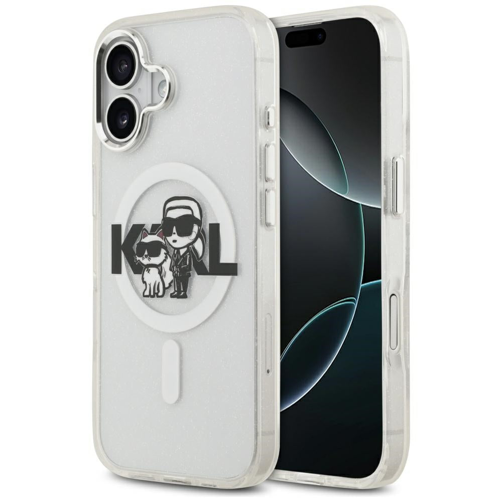Калъф MagSafe за Apple iPhone 17, Karl Lagerfeld, IML Sketch Logo Glitter Karl & Choupette, Прозрачен