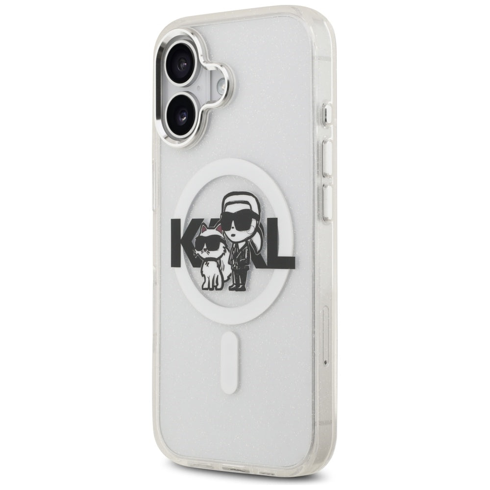 Калъф MagSafe за Apple iPhone 17, Karl Lagerfeld, IML Sketch Logo Glitter Karl & Choupette, Прозрачен