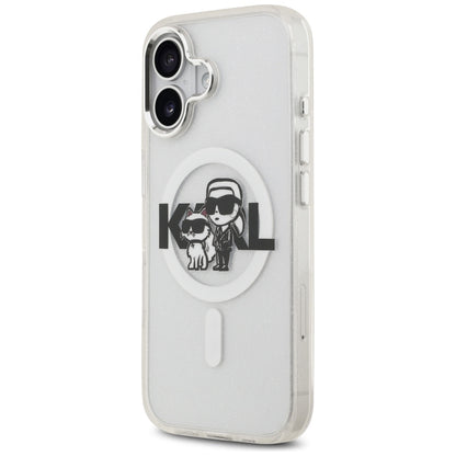 Калъф MagSafe за Apple iPhone 17, Karl Lagerfeld, IML Sketch Logo Glitter Karl & Choupette, Прозрачен