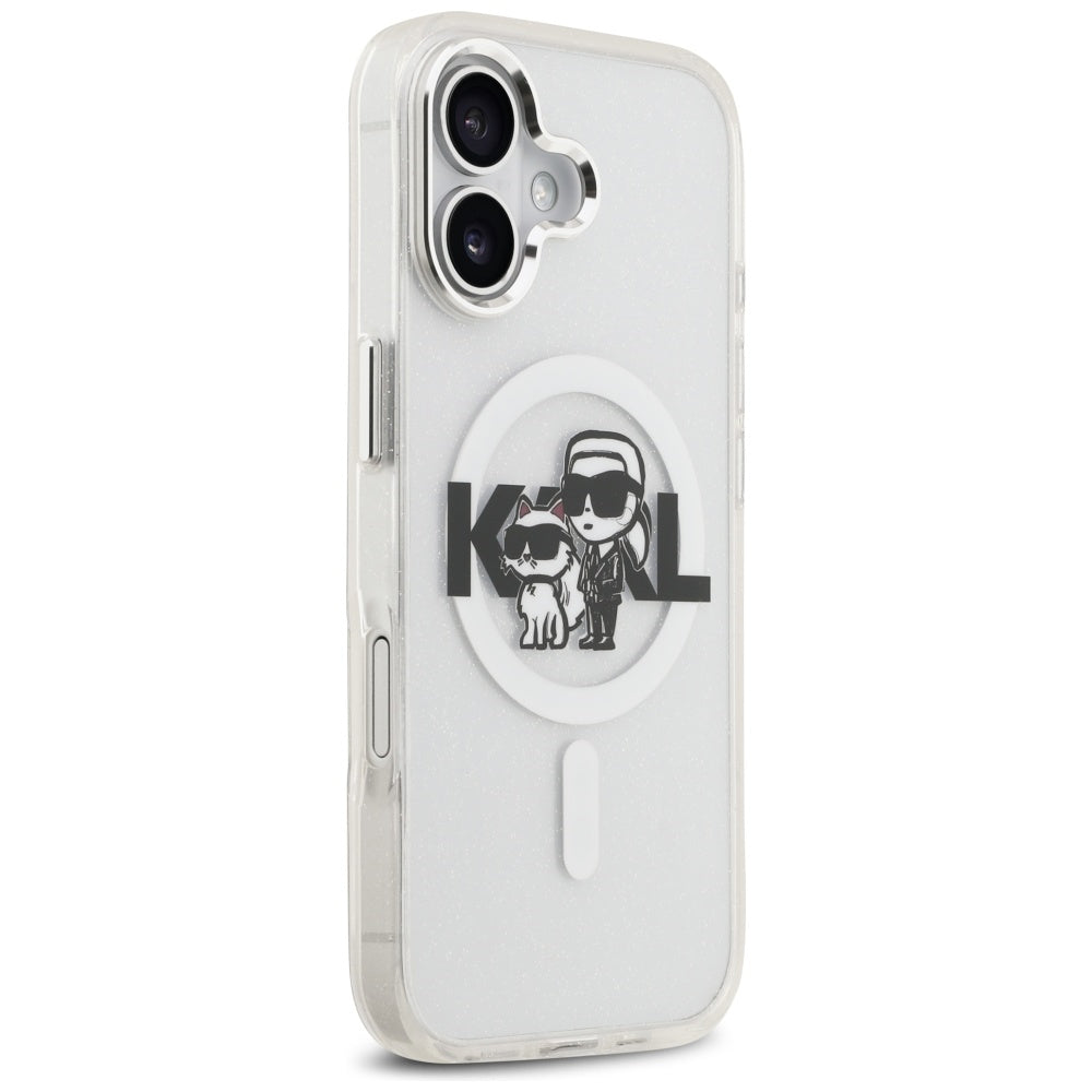 Калъф MagSafe за Apple iPhone 17, Karl Lagerfeld, IML Sketch Logo Glitter Karl & Choupette, Прозрачен