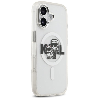 Калъф MagSafe за Apple iPhone 17, Karl Lagerfeld, IML Sketch Logo Glitter Karl & Choupette, Прозрачен