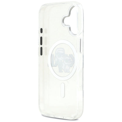 Калъф MagSafe за Apple iPhone 17, Karl Lagerfeld, IML Sketch Logo Glitter Karl & Choupette, Прозрачен