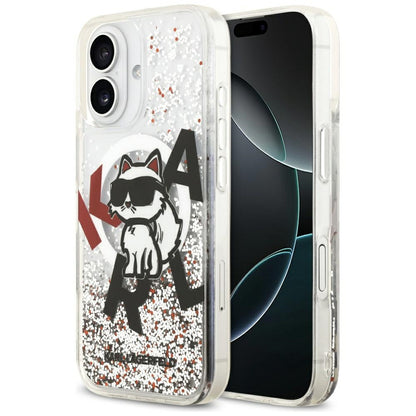 Калъф MagSafe за Apple iPhone 17, Karl Lagerfeld, Liquid Glitter Choupette Logo, Прозрачен