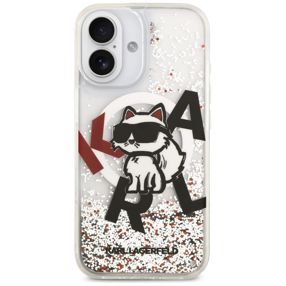 Калъф MagSafe за Apple iPhone 17, Karl Lagerfeld, Liquid Glitter Choupette Logo, Прозрачен