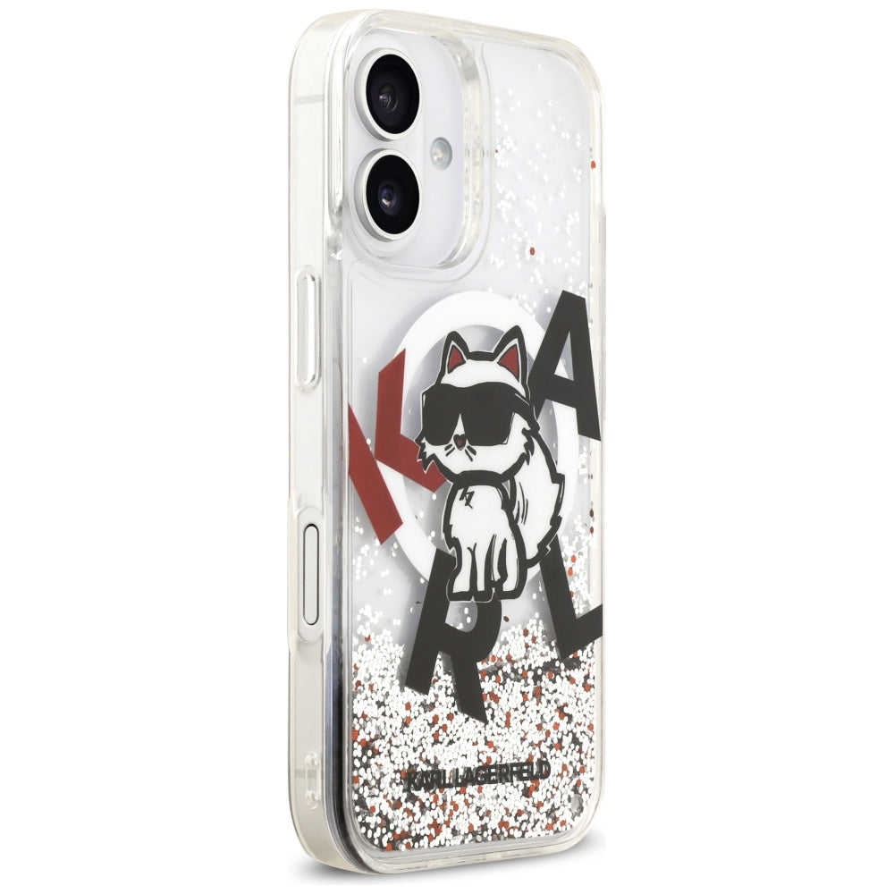 Калъф MagSafe за Apple iPhone 17, Karl Lagerfeld, Liquid Glitter Choupette Logo, Прозрачен