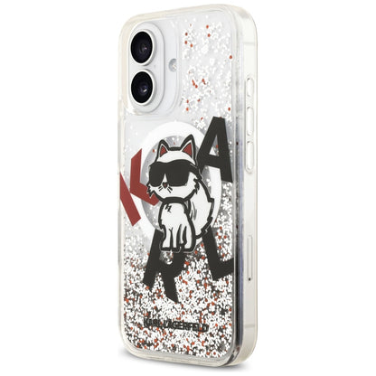 Калъф MagSafe за Apple iPhone 17, Karl Lagerfeld, Liquid Glitter Choupette Logo, Прозрачен