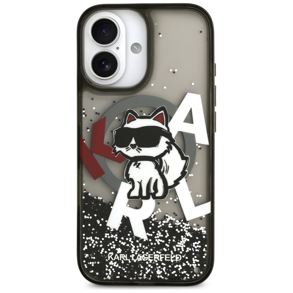 Калъф MagSafe за Apple iPhone 17, Karl Lagerfeld, Liquid Glitter Logo Choupette, Черен
