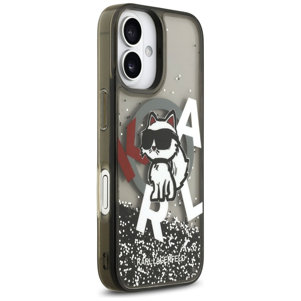 Калъф MagSafe за Apple iPhone 17, Karl Lagerfeld, Liquid Glitter Logo Choupette, Черен
