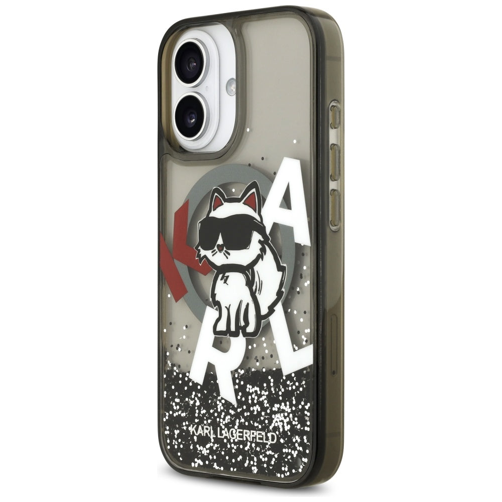 Калъф MagSafe за Apple iPhone 17, Karl Lagerfeld, Liquid Glitter Logo Choupette, Черен