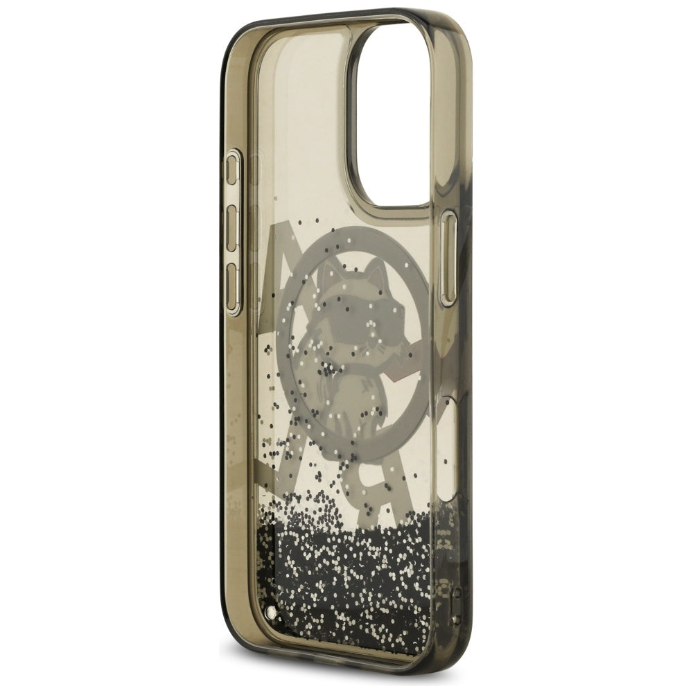 Калъф MagSafe за Apple iPhone 17, Karl Lagerfeld, Liquid Glitter Logo Choupette, Черен