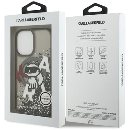 Калъф MagSafe за Apple iPhone 17, Karl Lagerfeld, Liquid Glitter Logo Choupette, Черен