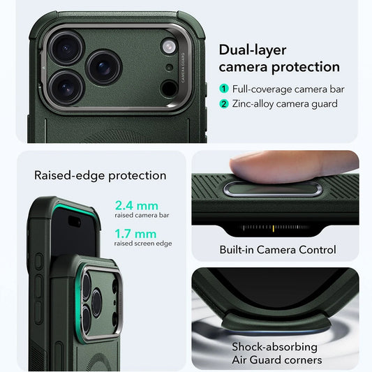 Калъф MagSafe за Apple iPhone 17 Pro, ESR, Cyber Armor Kickstand, Зелен