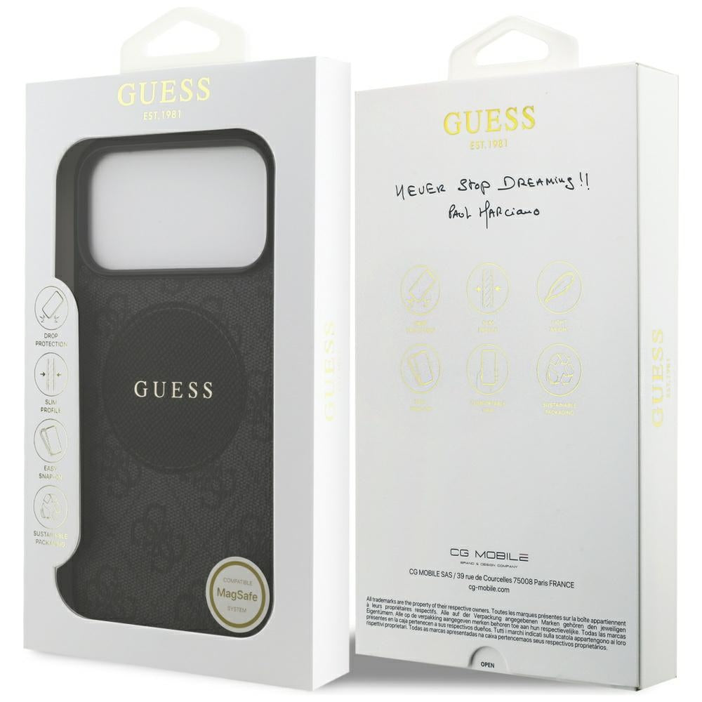 Калъф MagSafe за Apple iPhone 17 Pro, Guess, 4G Circle Classic Logo, Черен