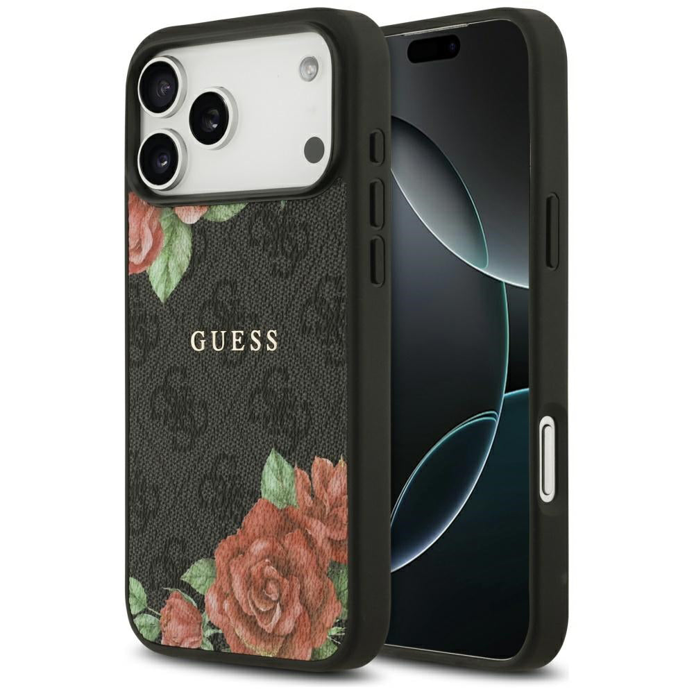 Калъф MagSafe за Apple iPhone 17 Pro, Guess, 4G Flowers Print, Черен