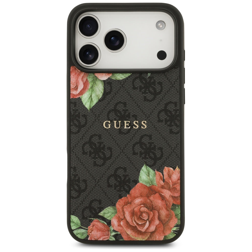 Калъф MagSafe за Apple iPhone 17 Pro, Guess, 4G Flowers Print, Черен