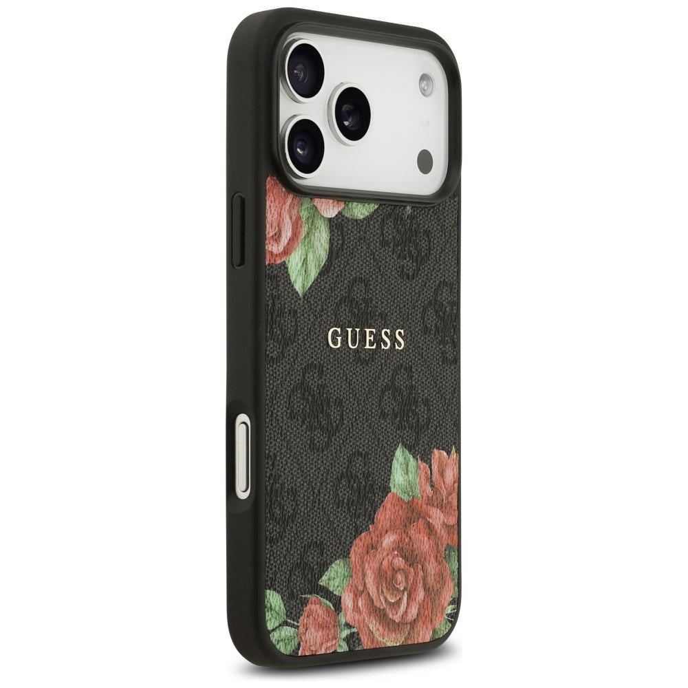 Калъф MagSafe за Apple iPhone 17 Pro, Guess, 4G Flowers Print, Черен