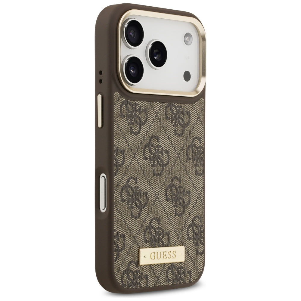 Калъф MagSafe за Apple iPhone 17 Pro, Guess, 4G Logo Plate, Кафяв
