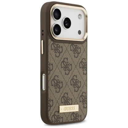 Калъф MagSafe за Apple iPhone 17 Pro, Guess, 4G Logo Plate, Кафяв