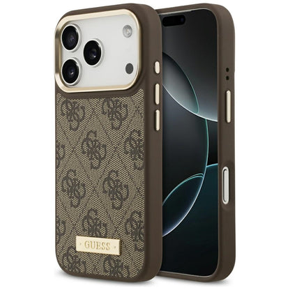 Калъф MagSafe за Apple iPhone 17 Pro, Guess, 4G Logo Plate, Кафяв