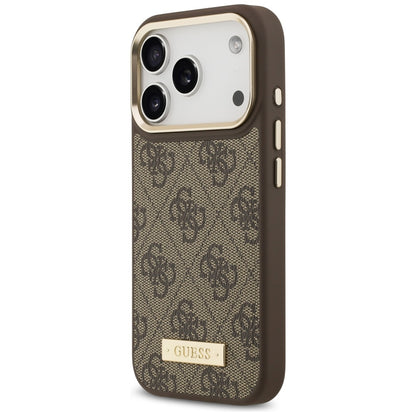 Калъф MagSafe за Apple iPhone 17 Pro, Guess, 4G Logo Plate, Кафяв