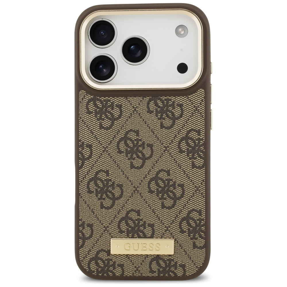Калъф MagSafe за Apple iPhone 17 Pro, Guess, 4G Logo Plate, Кафяв