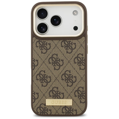 Калъф MagSafe за Apple iPhone 17 Pro, Guess, 4G Logo Plate, Кафяв