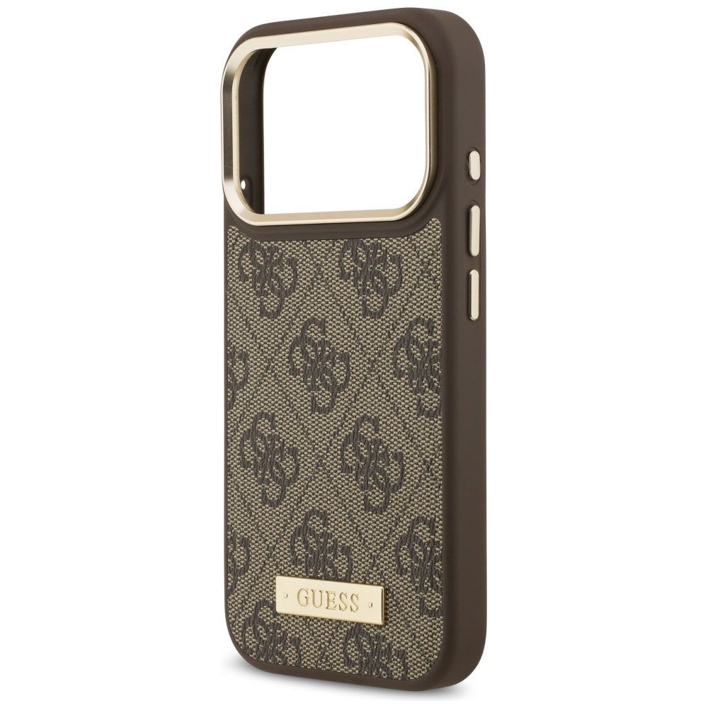 Калъф MagSafe за Apple iPhone 17 Pro, Guess, 4G Logo Plate, Кафяв