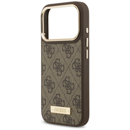 Калъф MagSafe за Apple iPhone 17 Pro, Guess, 4G Logo Plate, Кафяв