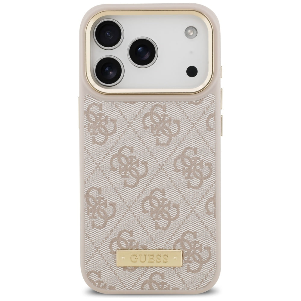 Калъф MagSafe за Apple iPhone 17 Pro, Guess, 4G Logo Plate, Розов